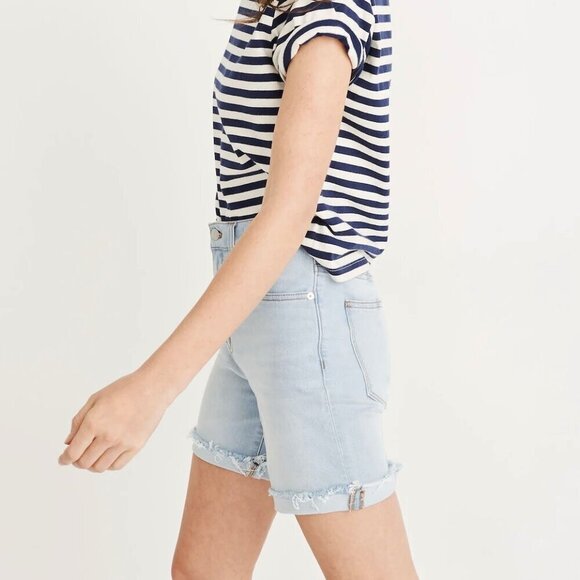 Madewell Denim High Rise Mid Length Jean Shorts Modest Bermuda Light Wash 23 - Picture 2 of 10